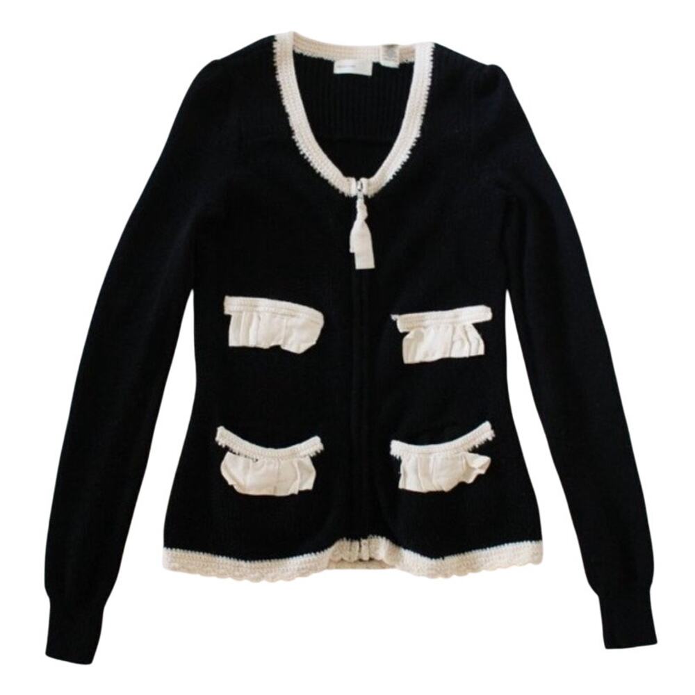 Anthropologie Sleeping On Snow Cardigan Sweater Zip Pockets Wool Womens XS Black